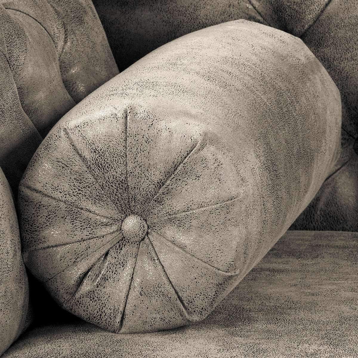 RÉCAMIERE Lederlook Hellgrau  - Hellgrau/Braun, Design, Holz/Textil (185/93/75cm) - Livetastic