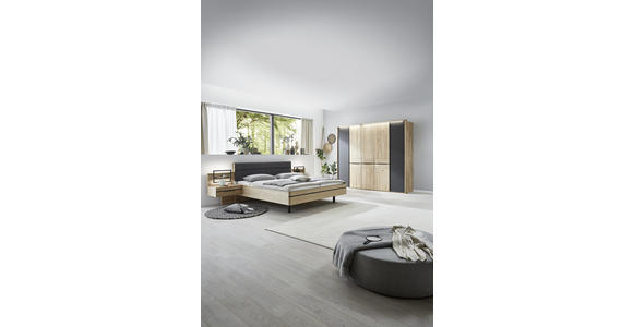 SCHLAFZIMMER Eichefarben, Dunkelgrau - Eichefarben/Dunkelgrau, Natur, Holz/Textil (180/200cm) - Valnatura