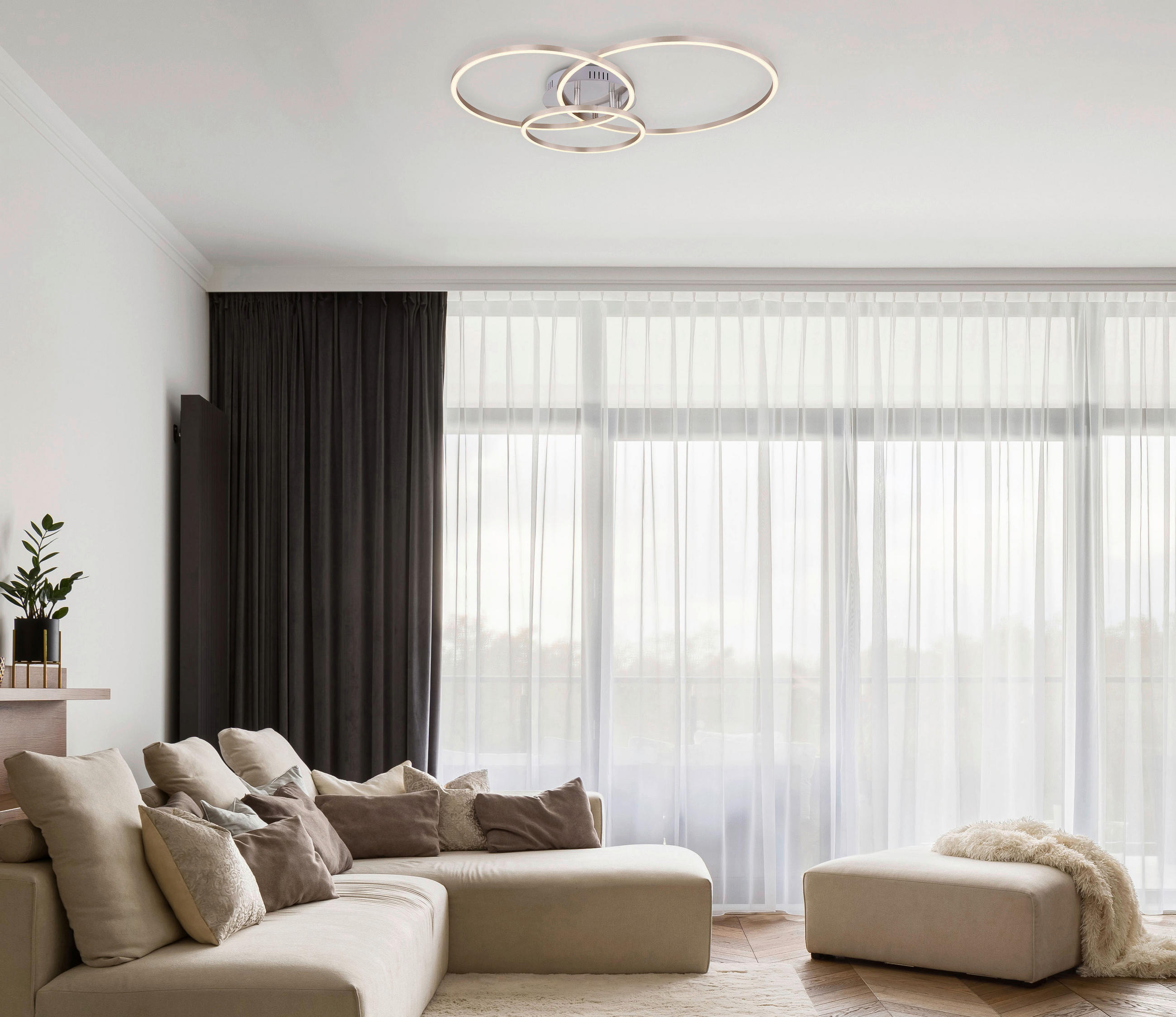 LED-DECKENLEUCHTE 68/55/10 cm   - Opal/Weiß, Design, Kunststoff/Metall (68/55/10cm) - Globo