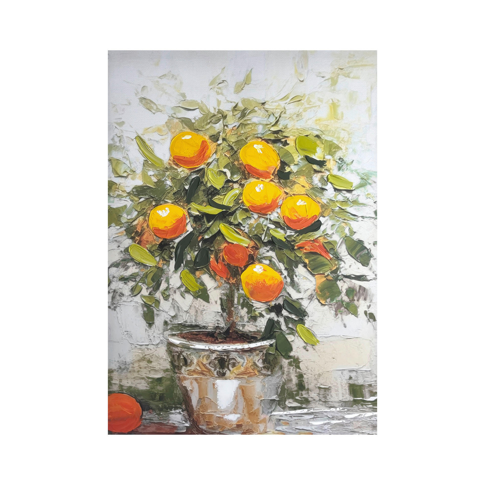 ÖLGEMÄLDE Obst 70/100 cm  - Orange/Grün, Basics, Holzwerkstoff/Textil (70/100cm) - Monee