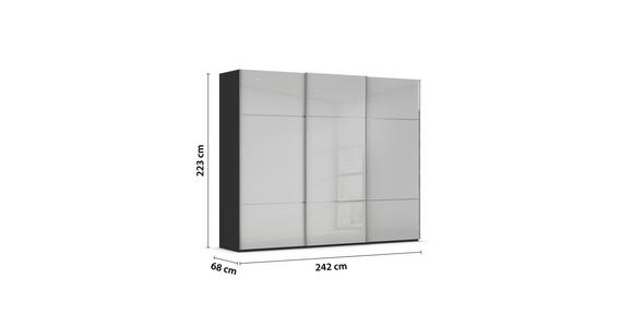 SCHWEBETÜRENSCHRANK in Grau, Schwarz - Chromfarben/Schwarz, KONVENTIONELL, Glas/Holzwerkstoff (242/223/68cm) - Novel
