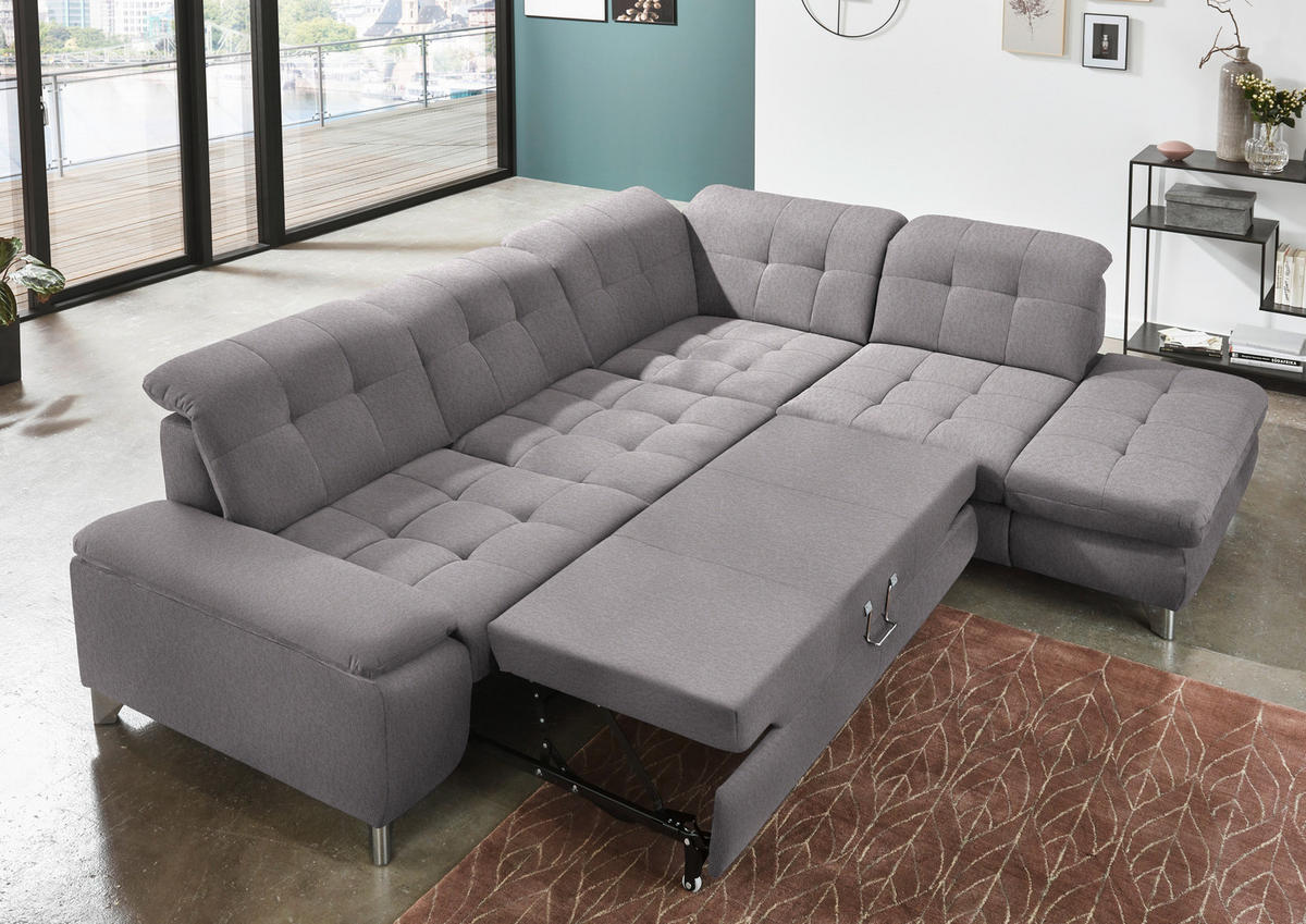 ECKSOFA in Chenille Hellgrau   - Chromfarben/Hellgrau, Design, Textil/Metall (310null) - Beldomo Speed