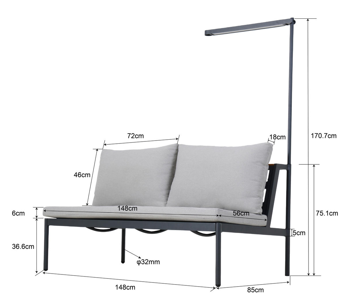 GARTENBANK 148/75/85 cm  Aluminium  - Anthrazit/Grau, Design, Kunststoff/Textil (148/75/85cm) - Ambia Garden