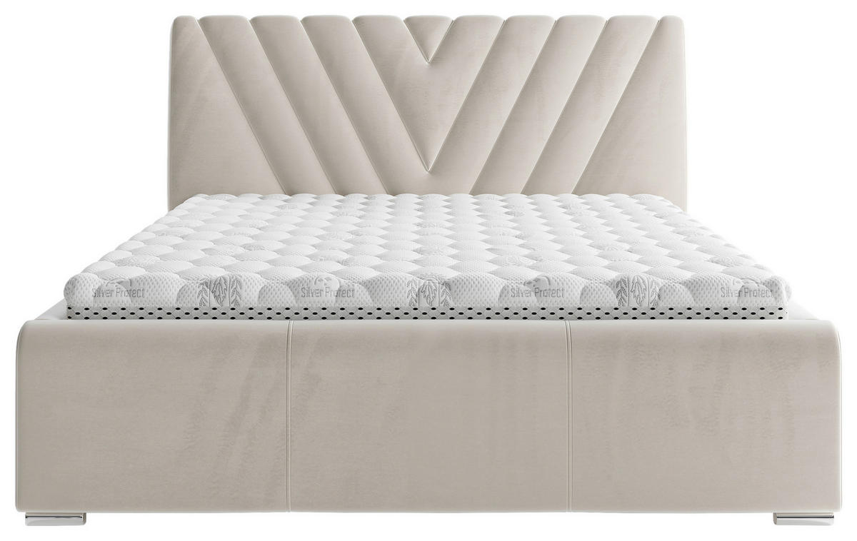 POLSTERBETT Bettkasten, Lattenrost Beige 160/200 cm  - Chromfarben/Beige, KONVENTIONELL, Holz/Kunststoff (160/200cm) - Boxxx