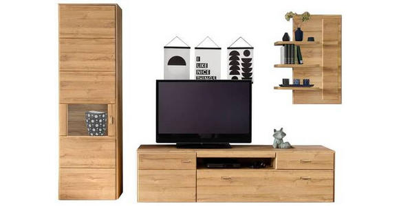 WOHNWAND in Eichefarben 300/206/52 cm - Eichefarben, KONVENTIONELL, Glas/Holzwerkstoff (300/206/52cm) - Cantus