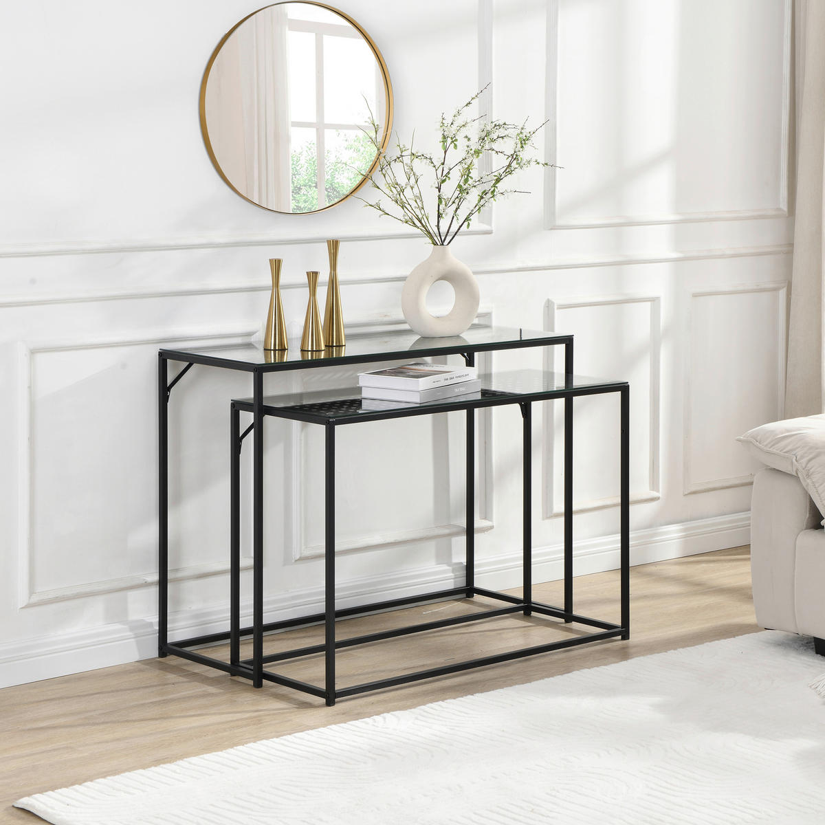 BEISTELLTISCHSET in Glas 100/40/77 cm  - Schwarz, Design, Glas/Metall (100/40/77cm) - MID.YOU