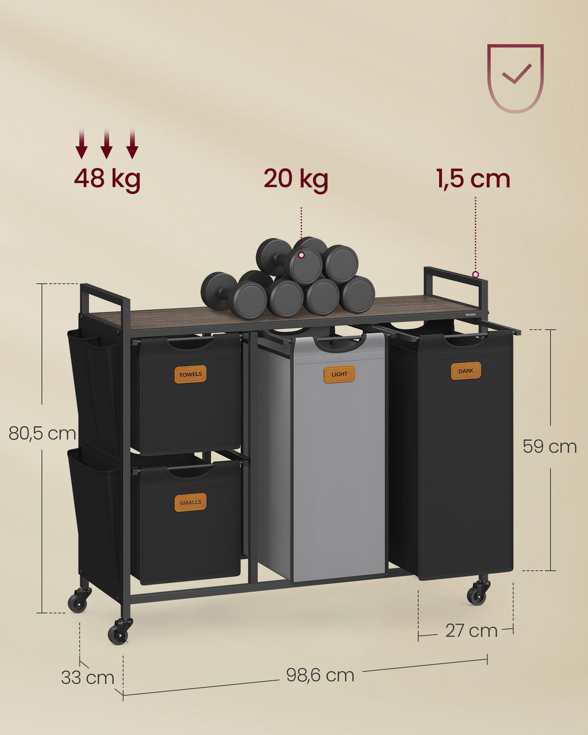 WÄSCHEKORB - Schwarz/Braun, MODERN, Textil/Metall (98,6/80,5/33cm) - MID.YOU