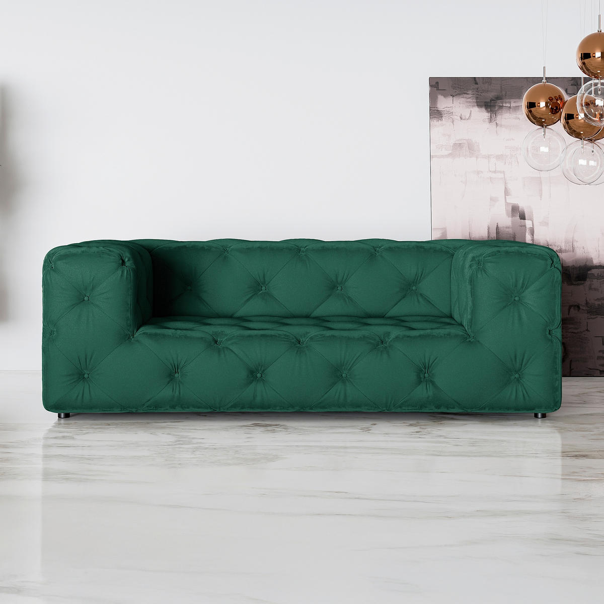 2-SITZER-SOFA Fresco in Samt Dunkelgrün  - Dunkelgrün/Schwarz, Design, Kunststoff/Textil (193/71/100cm) - P & B