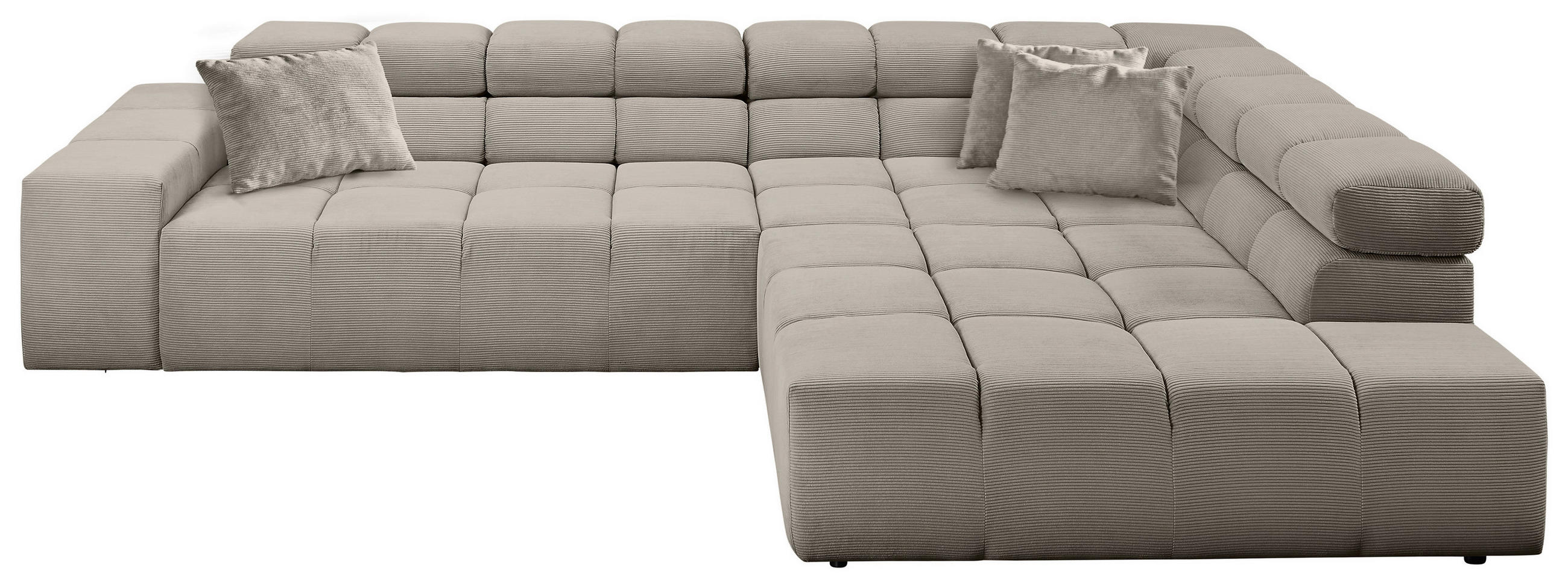 ECKSOFA Sandfarben Feincord Zierkissen, Rücken echt, Kopfteilverstellung  - Sandfarben/Schwarz, Design, Kunststoff/Textil (319/215cm) - Hom`in