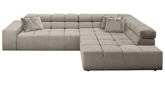 ECKSOFA Sandfarben Feincord Zierkissen, Rücken echt, Kopfteilverstellung  - Sandfarben/Schwarz, Design, Kunststoff/Textil (319/215cm) - Hom`in