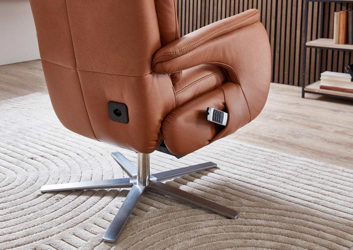 RELAXSESSEL in Leder Braun  - Edelstahlfarben/Braun, Design, Leder/Metall (70/124/85cm) - Cantus