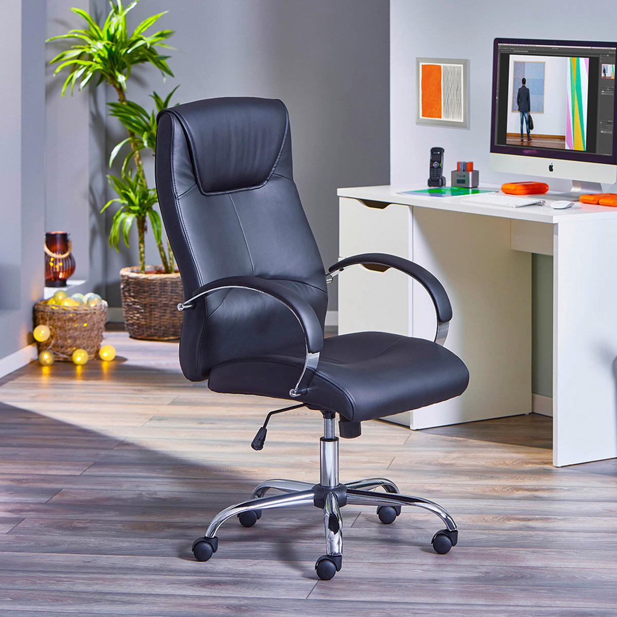 OTOČNÁ STOLIČKA PRE MLÁDEŽ, čierna, chrómová - čierna/chrómová, Konventionell, kov/textil (50/46-54/51cm) - MID.YOU