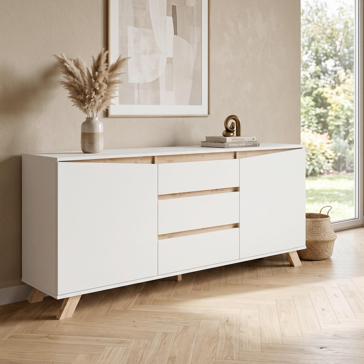 SIDEBOARD Valentin 180/76/38 cm 3 Schublade(n)  - Weiß/Eiche Artisan, MODERN, Holzwerkstoff (180/76/38cm) - MID.YOU