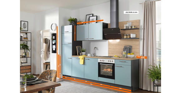 KÜCHENBLOCK 290 cm in Graphitfarben, Eichefarben, Hellgrün - Edelstahlfarben/Eichefarben, Design, Holzwerkstoff/Metall (290cm) - Xora