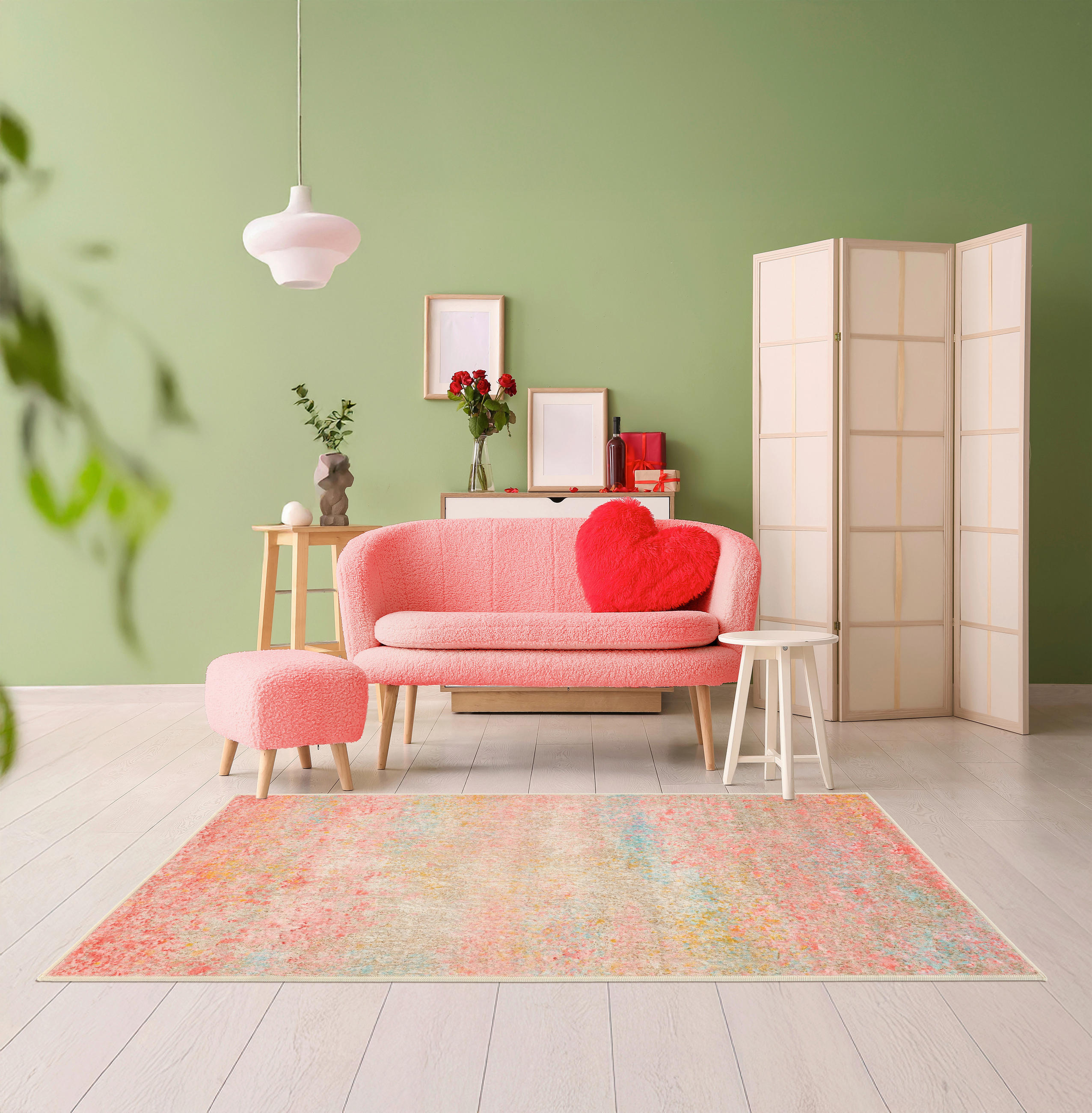 VINTAGE-TEPPICH 80/150 cm ONDEA FIORITH Rosa, Türkis, Dunkelgelb  - Türkis/Dunkelgelb, Design, Kunststoff/Textil (80/150cm) - Lindorug