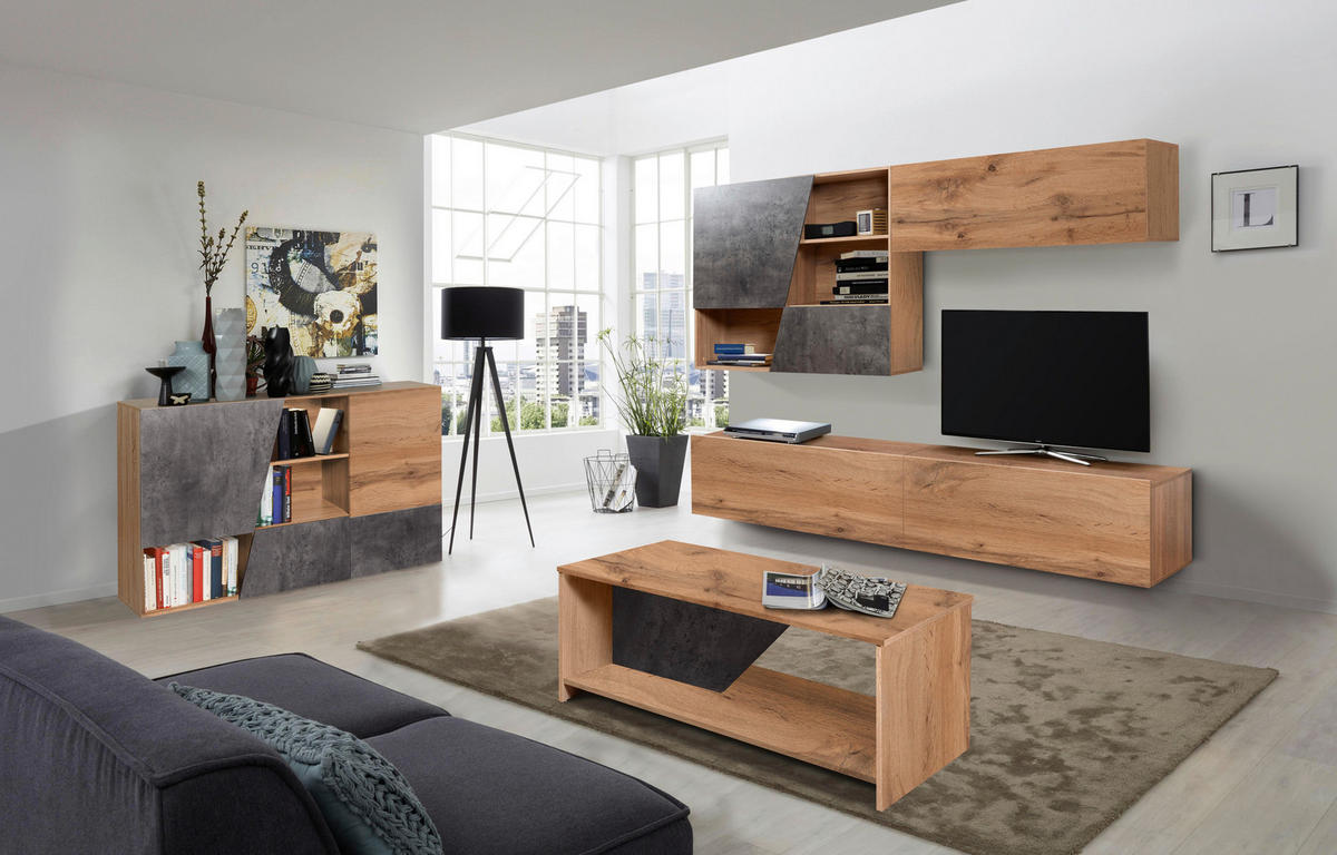 REGAL ZA DNEVNI BORAVAK boja hrasta, tamnosiva   - tamnosiva/siva, Moderno, pločasti materijal/plastika (240/170/40cm) - Xora