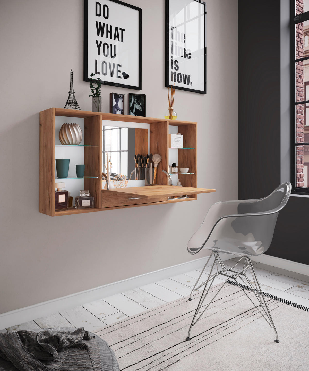 WANDREGAL  - Honigeiche/Alufarben, MODERN, Glas/Holzwerkstoff (115cm) - MID.YOU
