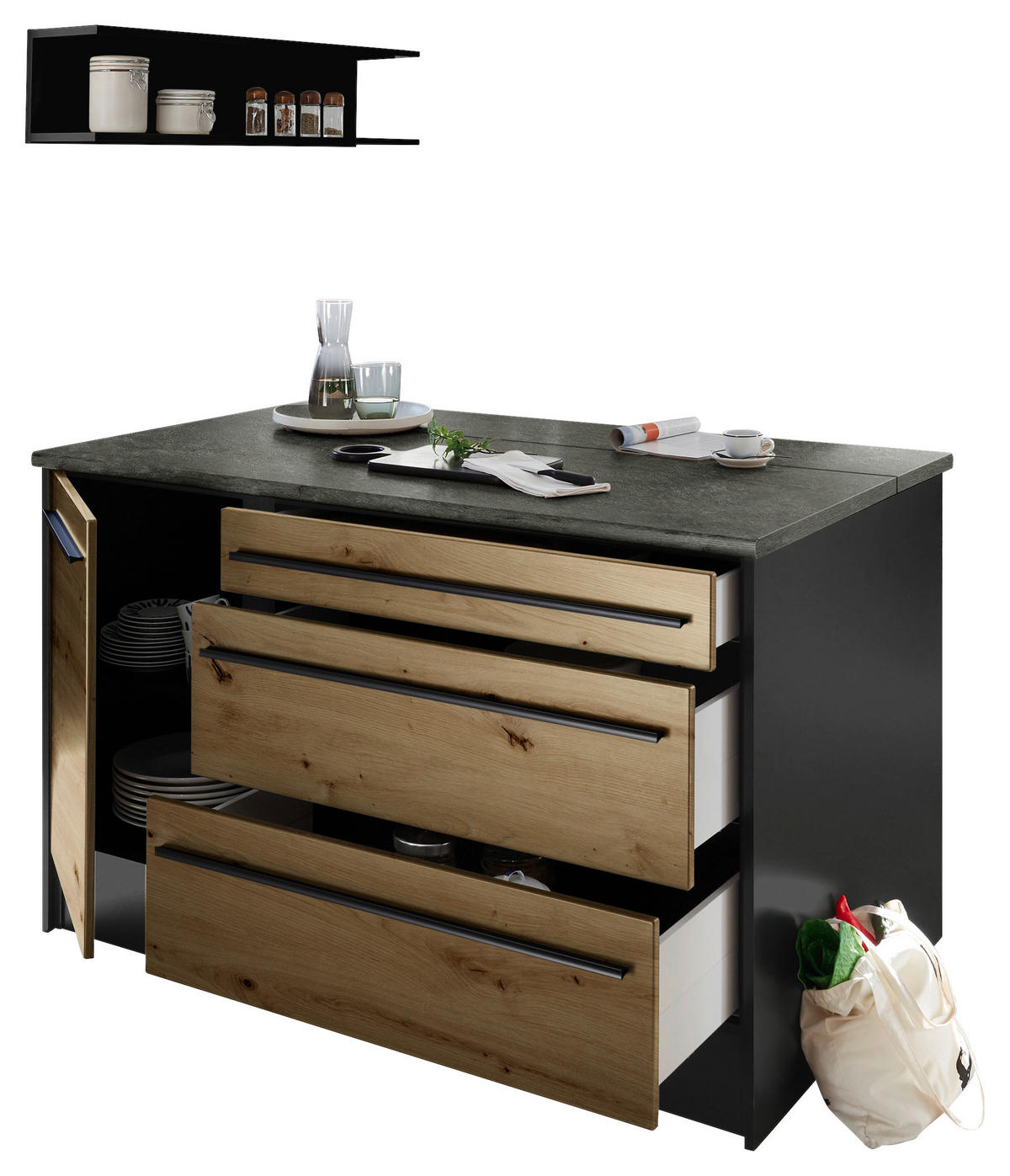 KÜCHENINSEL   in Anthrazit, Eiche Artisan  - Anthrazit/Schwarz, Basics, Holzwerkstoff/Kunststoff (145/90/90cm) - MID.YOU