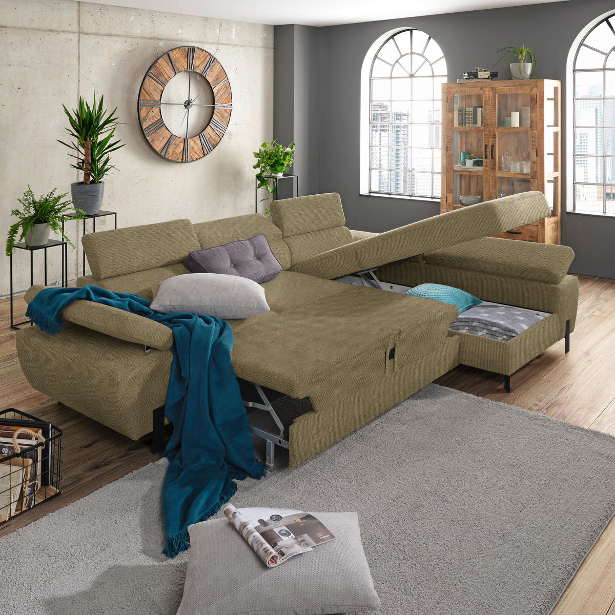 HÖRNSOFFA i vävt tyg olivgrön  - olivgrön/svart, Modern, metall/trämaterial (277/90/189cm) - MID.YOU