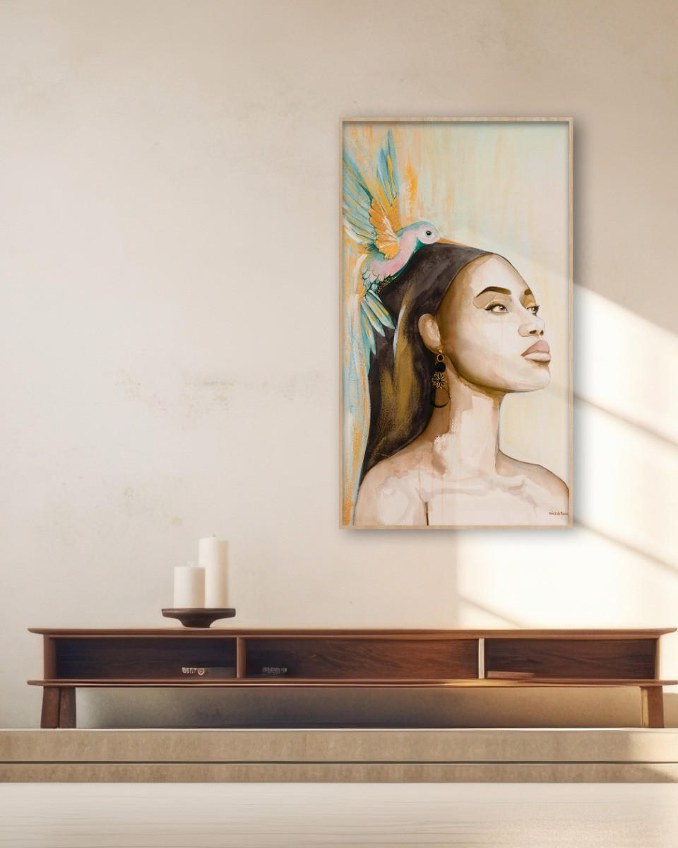 Thumbnail - Wandkraft Bild, Braun, Hellblau, Beige, Kunststoff, 70x118x10 cm, einfache und schnelle Anbringung, matt, gerahmt, Bilde...