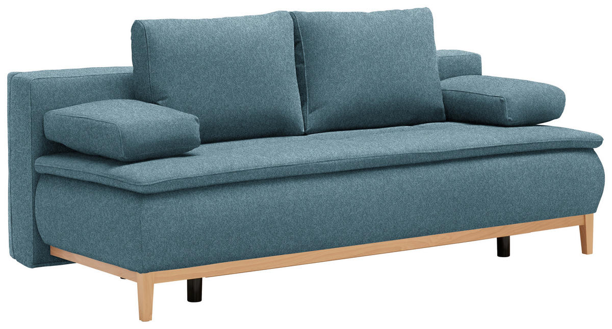 BOXSPRINGSOFA in Webstoff Türkis  - Türkis/Eichefarben, Design, Holz/Textil (202/78/93/100cm) - Venda