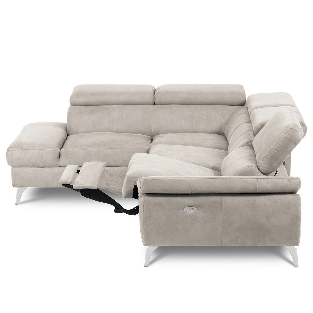 ECKSOFA SONO in Lederlook Hellgrau Armteilverstellung, Kopfteilverstellung  210/265 cm  - Chromfarben/Hellgrau, Design, Textil/Metall (210/265cm) - Livetastic