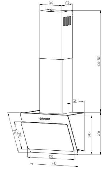 Thumbnail - PKM Dunstabzugshaube, Schwarz, Metall, Glas, 44.5x70-105x28.7 cm, Randabsaugung, Arbeitsplatzbeleuchtung, Küchen, Küchen...