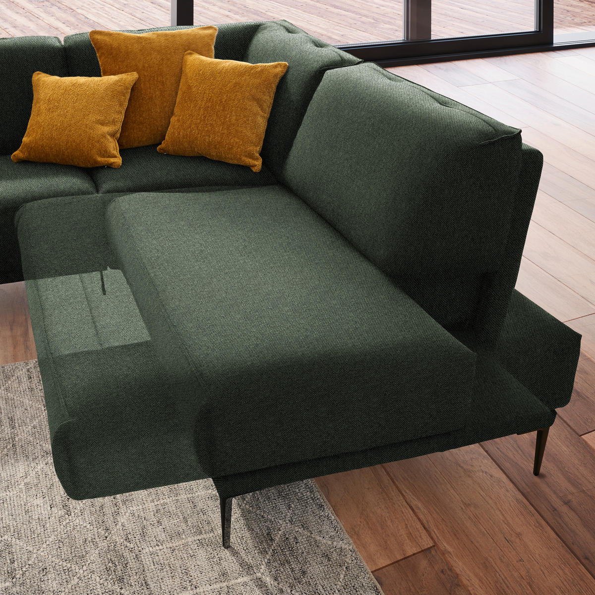 ECKSOFA in Flachgewebe Grün  260/210 cm  - Schwarz/Grün, Design, Textil/Metall (260/210cm) - Johann Jakob