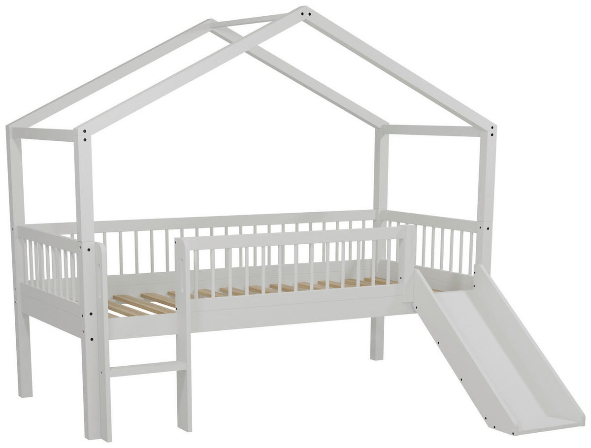 HAUSBETT Absturzsicherung, Leiter, Rutsche, Rollrost 90/200 cm  - Naturfarben/Weiß, MODERN, Holz (90/200cm) - Vipack