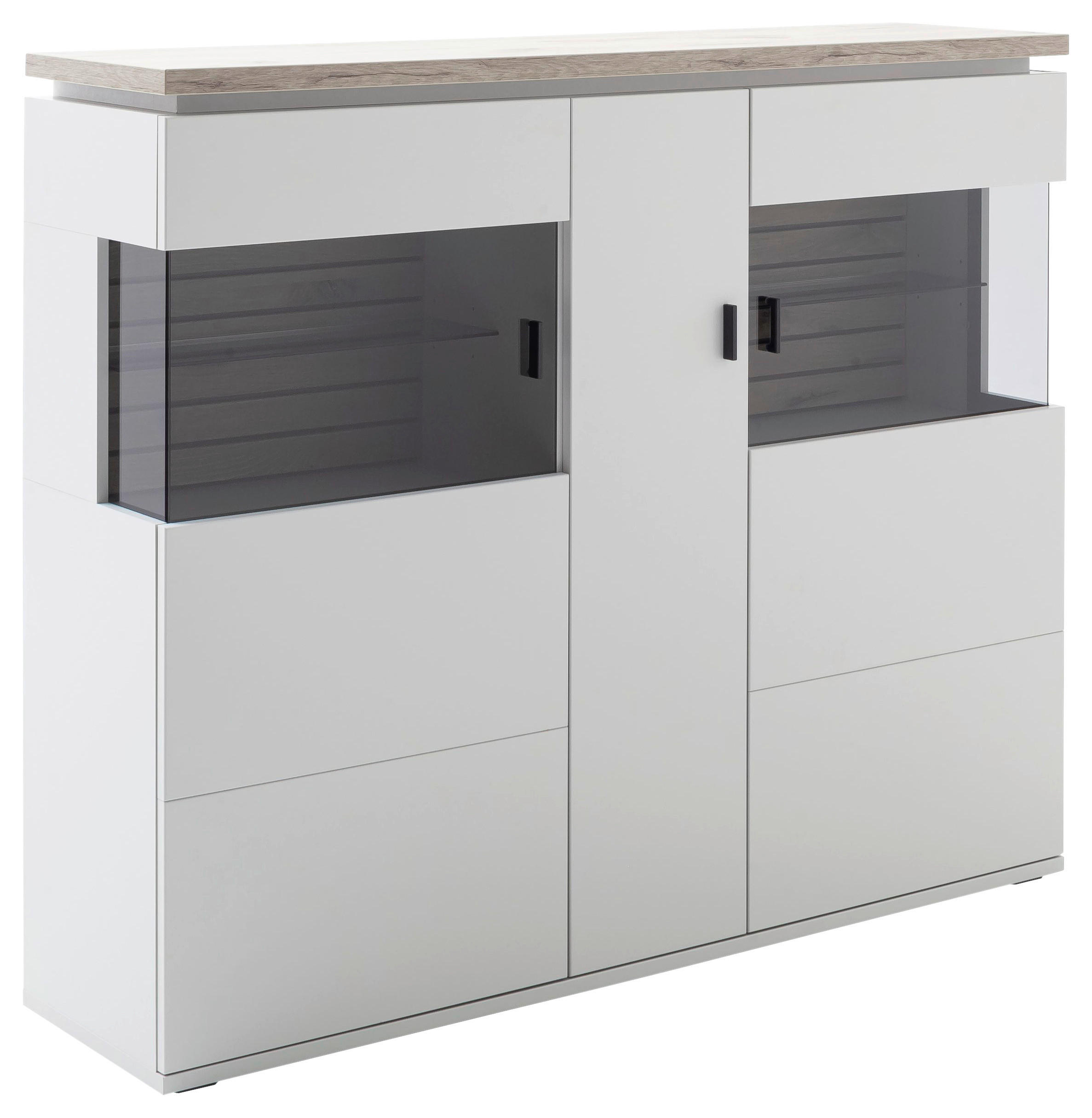 HIGHBOARD Grau, Weiss 150/124/37 cm - Weiss/Anthrazit, Design, Glas/Holzwerkstoff (150/124/37cm) - Stylife