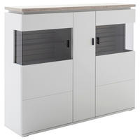 HIGHBOARD Grau, Weiss  150/124/37 cm  - Weiss/Anthrazit, Design, Glas/Holzwerkstoff (150/124/37cm) - Stylife