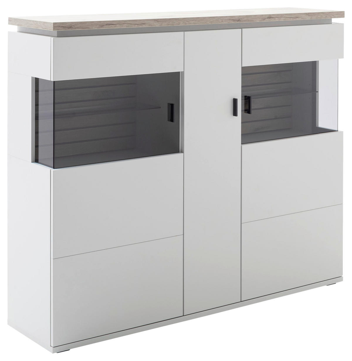 HIGHBOARD Grau, Weiss  150/124/37 cm  - Weiss/Anthrazit, Design, Glas/Holzwerkstoff (150/124/37cm) - Stylife
