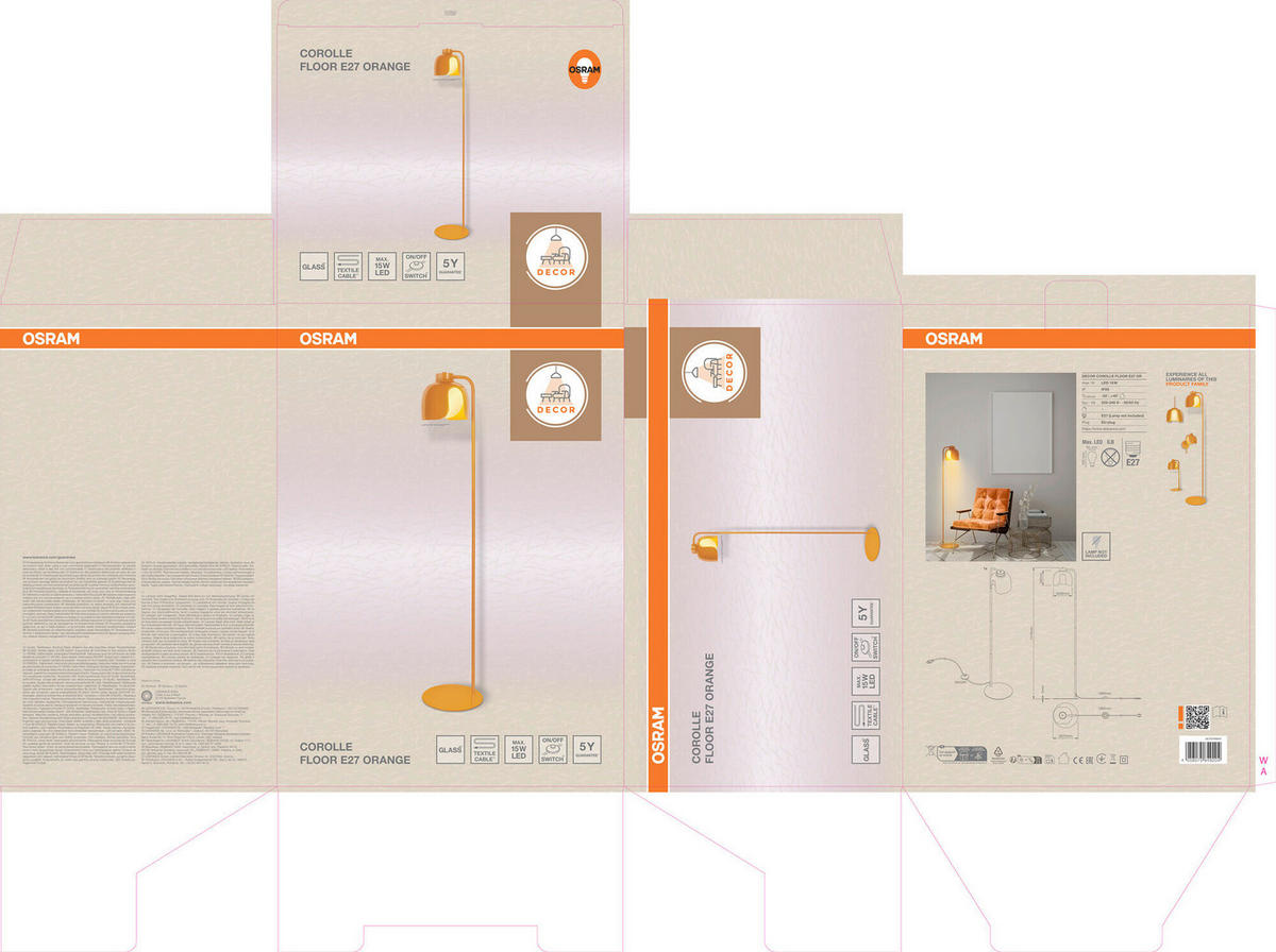 STEHLEUCHTE 27/141 cm    - Orange, Basics, Glas/Metall (27/141cm) - Osram