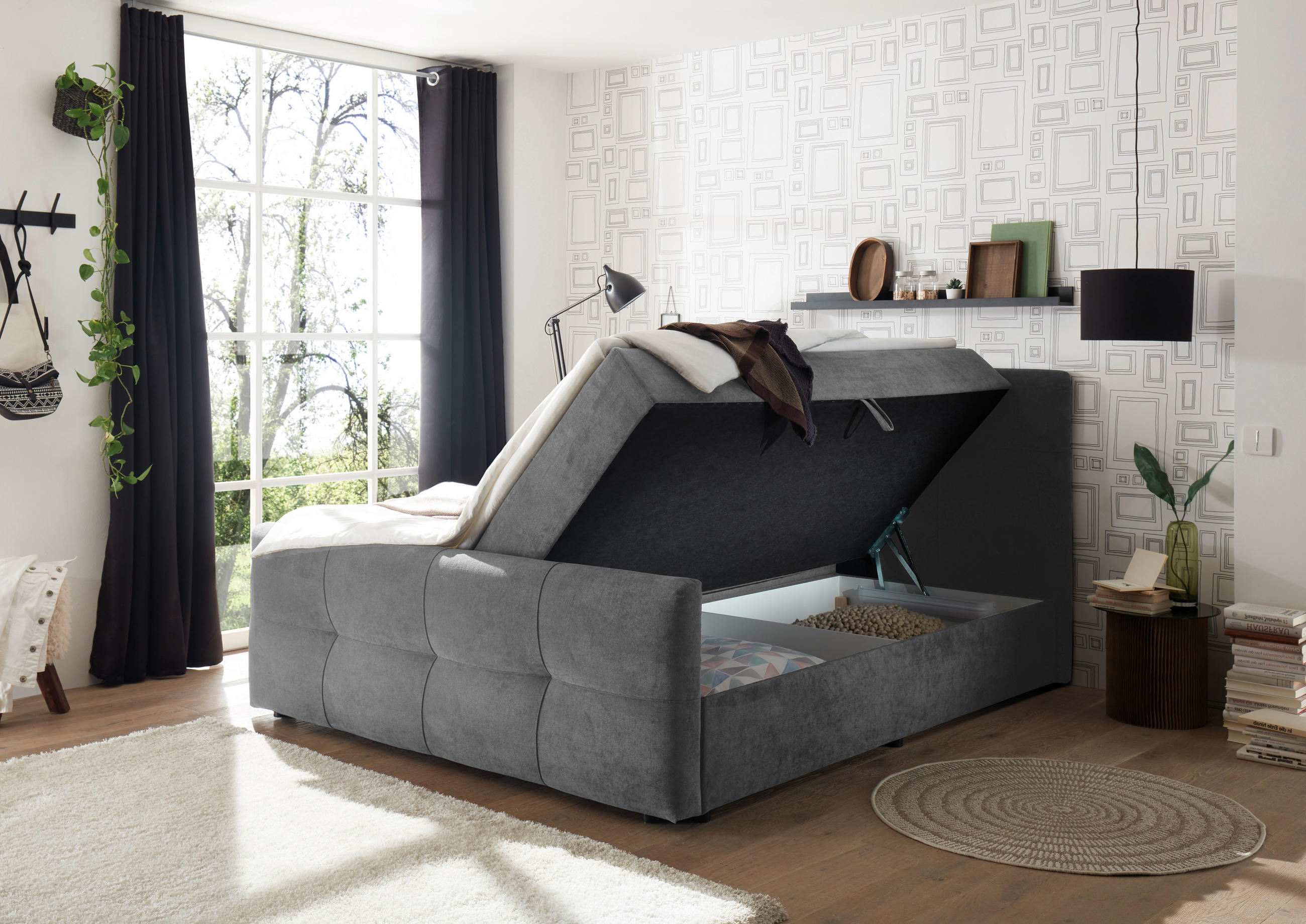 BOXBETT 160/200 cm  in Dunkelgrau  - Dunkelgrau, MODERN, Kunststoff/Textil (160/200cm) - MID.YOU