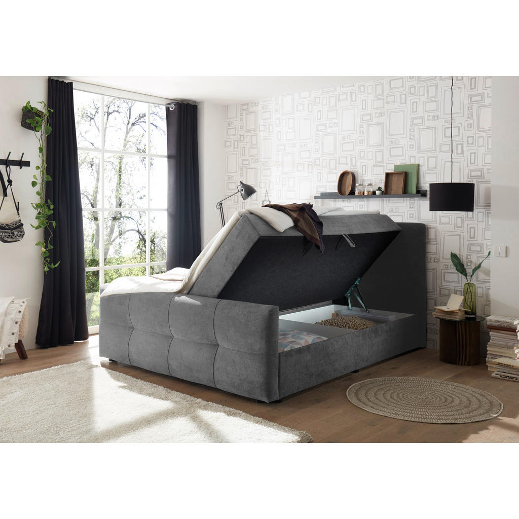 Thumbnail - Mid.you Boxbett, Dunkelgrau, Textil, H2, 9-Zonen, Höhe ca. 24 cm, 160x200 cm, Bettkasten, Topper durchgehend, Schlafzimm...
