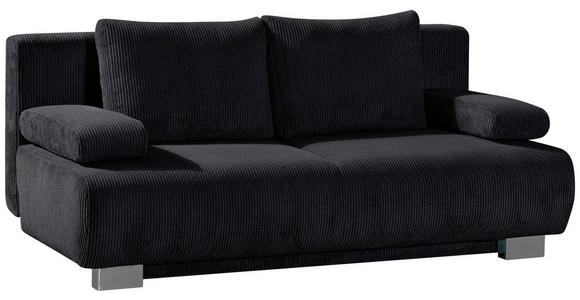 SCHLAFSOFA Rowan Cord Schwarz Rückenkissen, Armlehnenkissen, Bettkasten, Schlaffunktion, Rücken echt  - Schwarz, KONVENTIONELL, Textil/Metall (196/89/94cm) - Novel