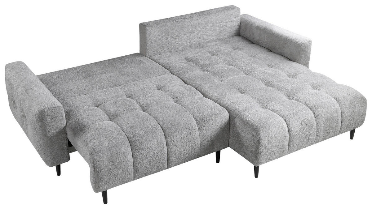 ECKSOFA in Chenille Hellgrau  - Hellgrau/Schwarz, Konventionell, Holz/Textil (266/180cm) - MID.YOU