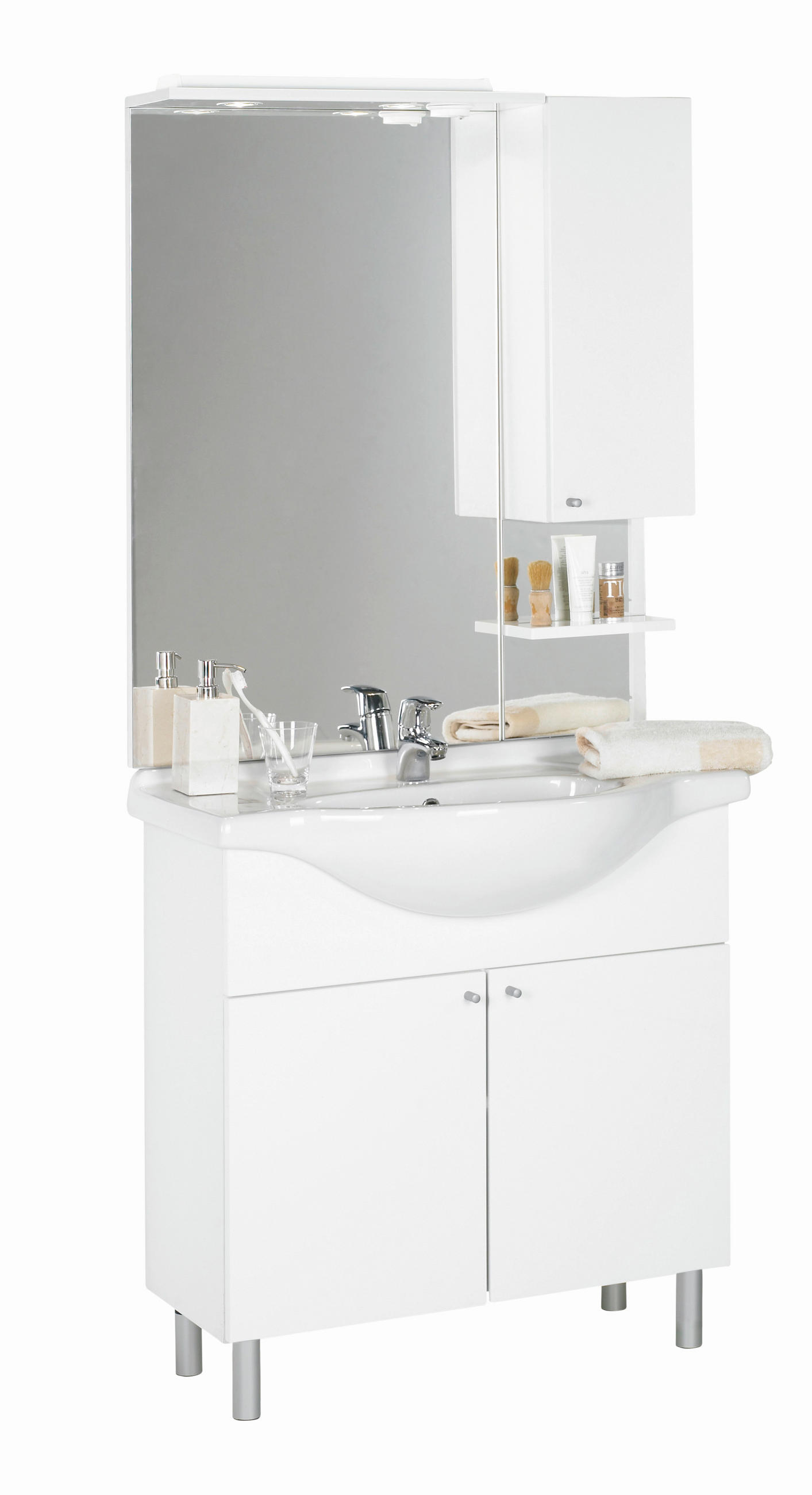 KÚPEĽŇA biela - biela/biela s vysokým leskom, Konventionell, kompozitné drevo (85/186/33-49cm) - Xora