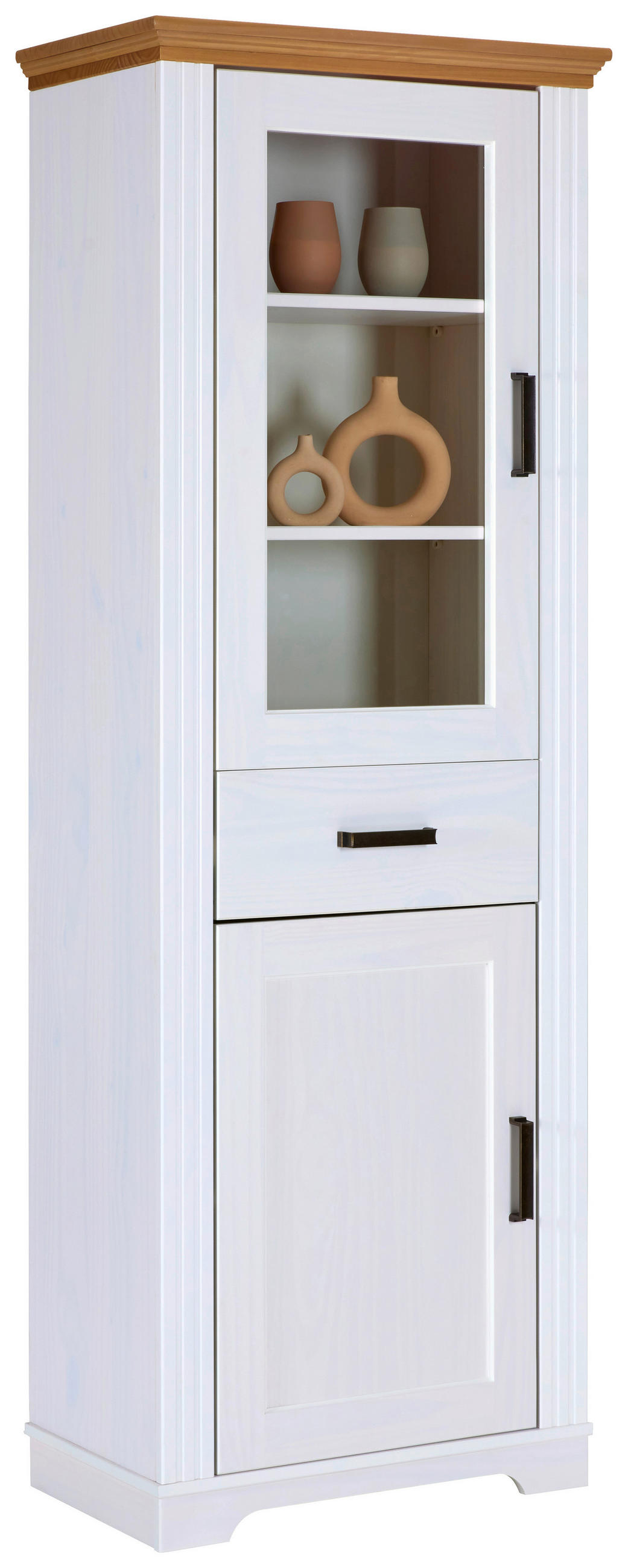 VITRINE  in massiv Kiefer Weiß, Eichefarben - Eichefarben/Weiß, MODERN, Holz/Metall (68/193/41cm) - Livetastic