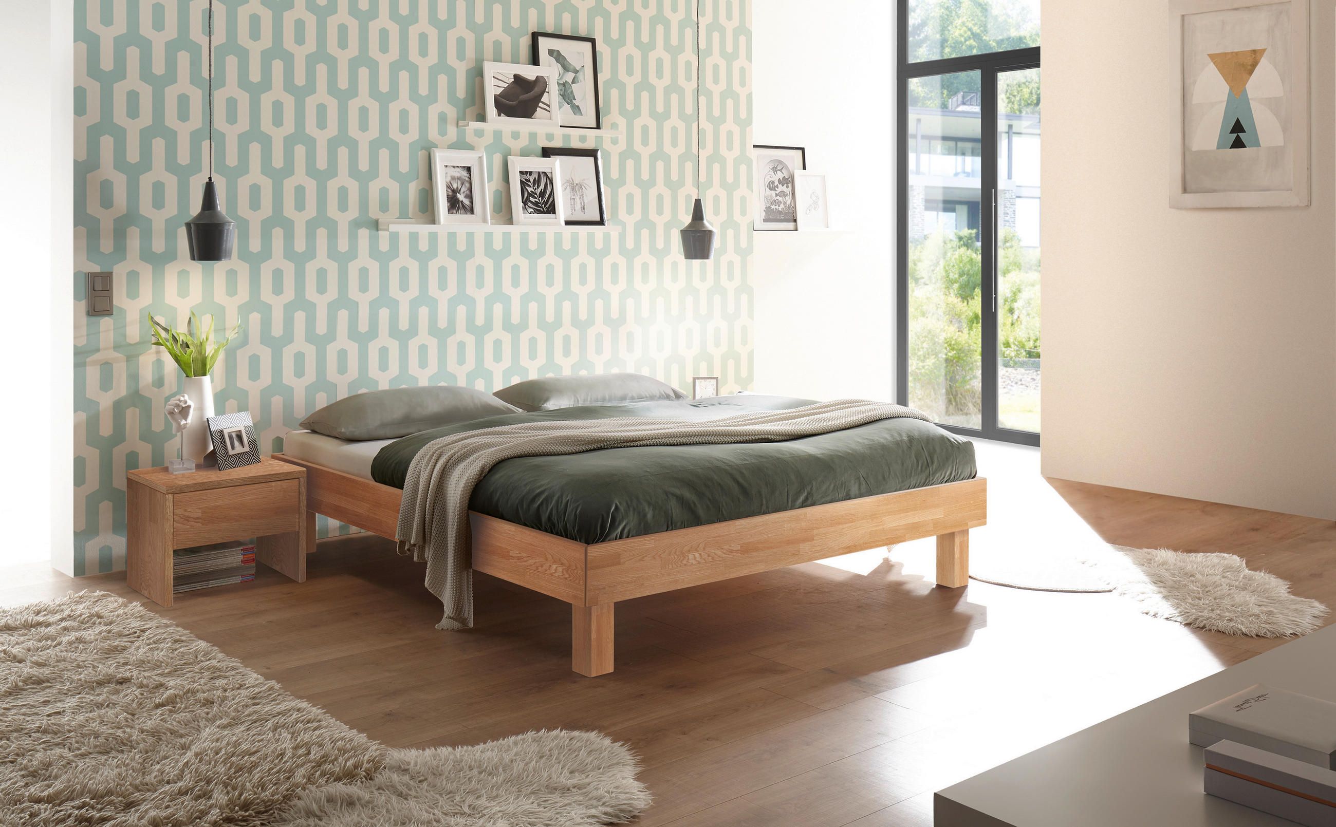 BETT Eiche massiv 100/200 cm Eiche Bianco  - Eiche Bianco/Eichefarben, Natur, Holz (100/200cm) - Hasena