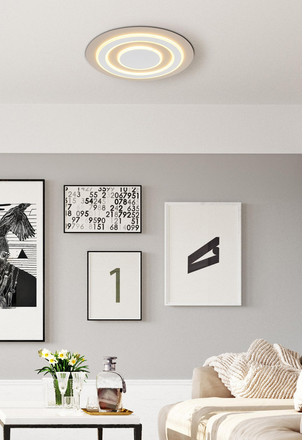 LED-DECKENLEUCHTE Jayden 48/5,5 cm   - Sandfarben/Weiß, Design, Kunststoff/Metall (48/5,5cm) - Globo