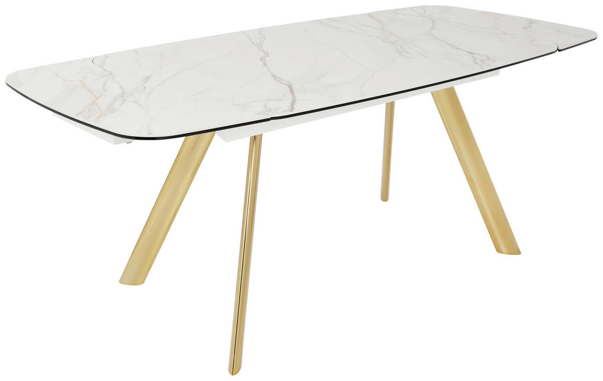 ESSTISCH 140-198/76/89 cm  Metall, Glas, Keramik ausziehbar rechteckig Weiß, Goldfarben  - Goldfarben/Weiß, Design, Glas/Keramik (140-198/76/89cm) - Hom`in