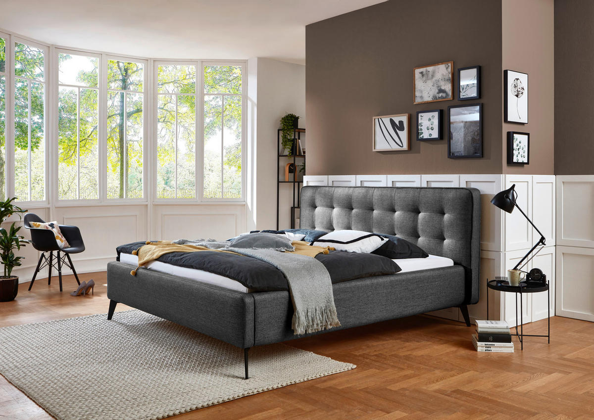 POLSTERBETT 180/200 cm,  in Anthrazit,  - Anthrazit/Schwarz, Design, Textil/Metall (180/200cm) - Lomoco