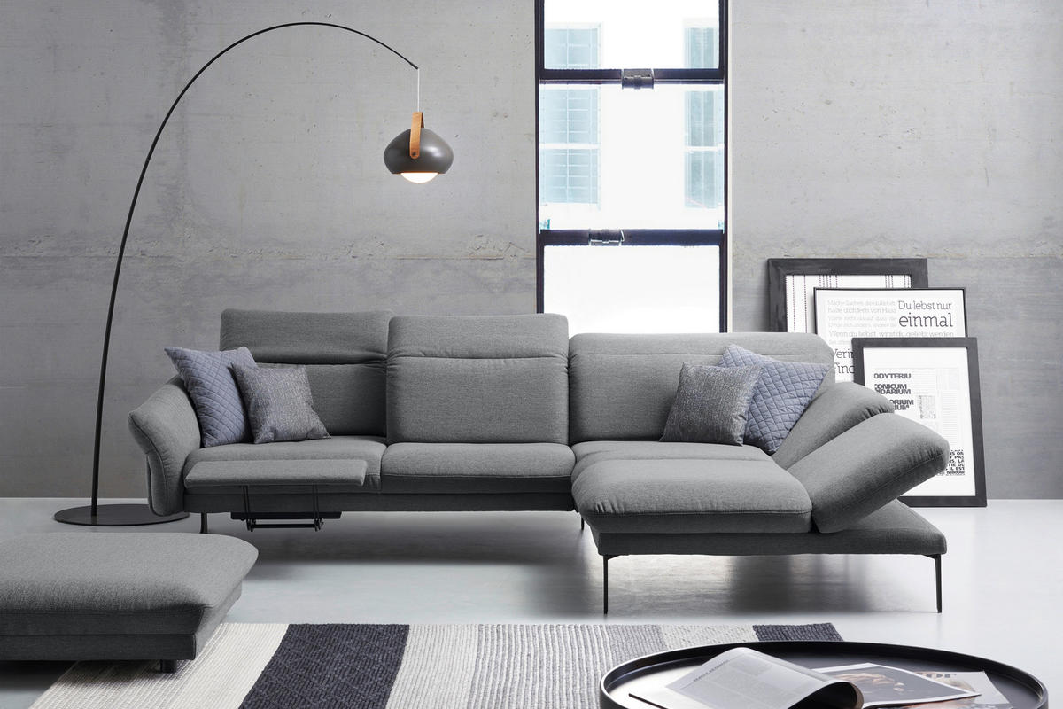 ECKSOFA in Webstoff Hellgrau  - Anthrazit/Hellgrau, Design, Textil/Metall (299/203cm) - Himolla