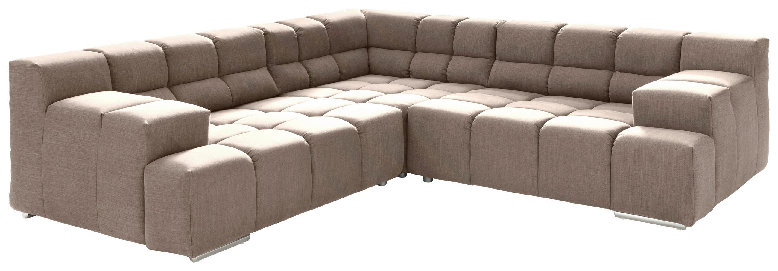 ECKSOFA in Flachgewebe, Leinenoptik Hellbraun  - Hellbraun/Schwarz, Design, Textil/Metall (257/257cm) - Designwerk