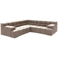 ECKSOFA in Flachgewebe, Leinenoptik Hellbraun  - Hellbraun/Schwarz, Design, Textil/Metall (257/257cm) - Designwerk