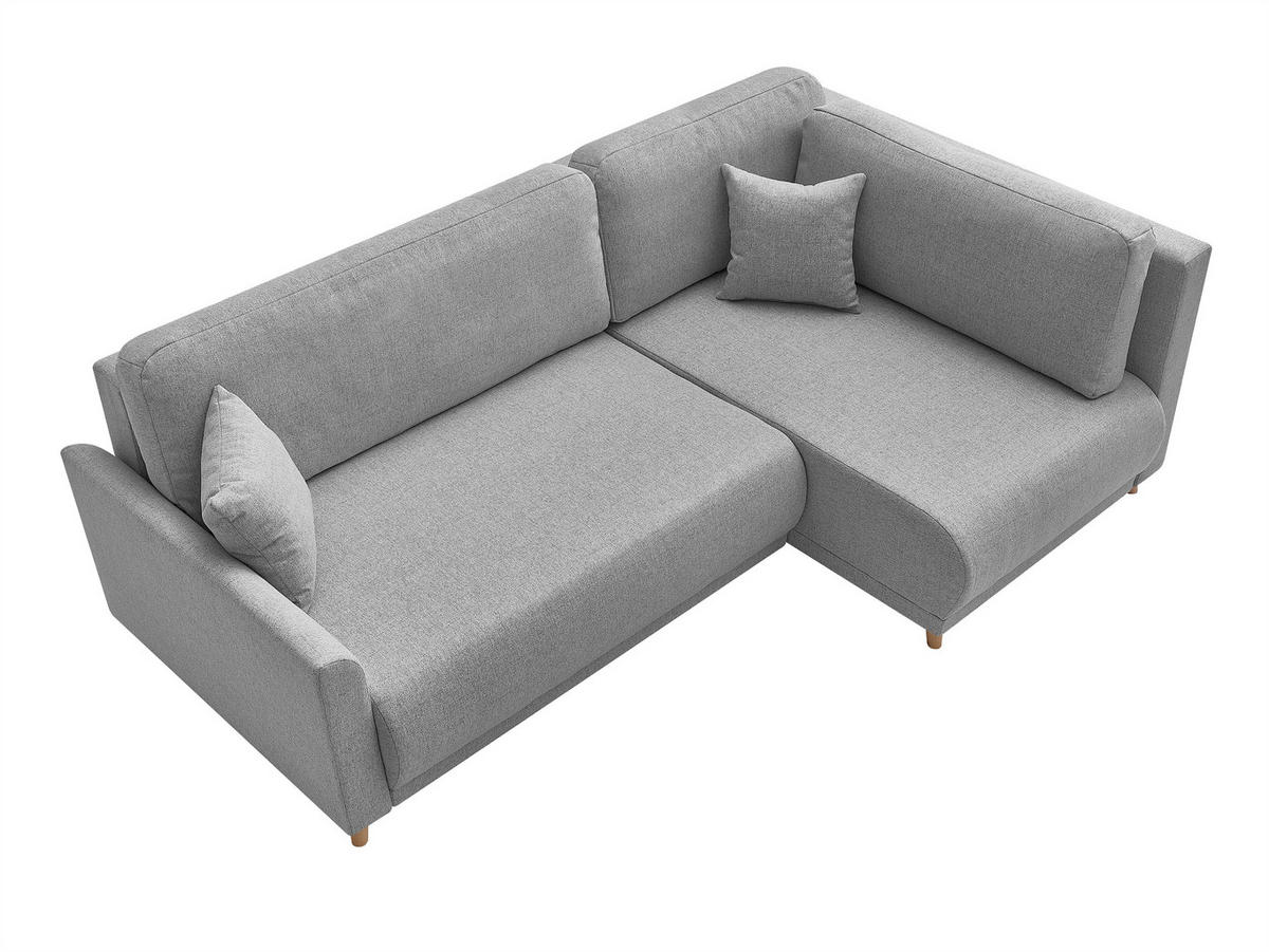 ECKSOFA MILOS Hellgrau Flachgewebe, Struktur Rückenkissen, Bettkasten, Schlaffunktion, Rücken echt  - Hellgrau/Naturfarben, Design, Textil (224/148cm) - P & B