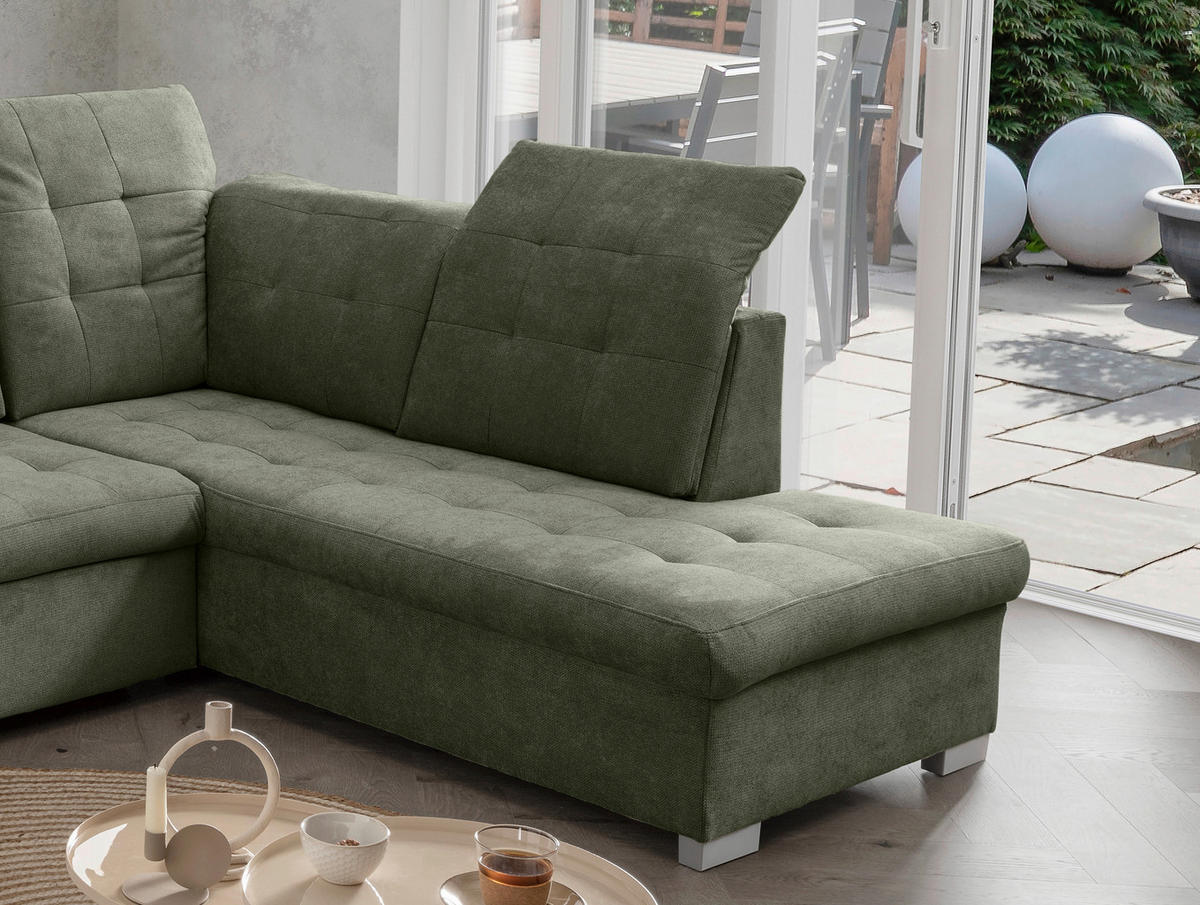 WOHNLANDSCHAFT in Mikrofaser Dunkelgrün  - Chromfarben/Dunkelgrün, Modern, Kunststoff/Textil (169/330/212cm) - Livetastic