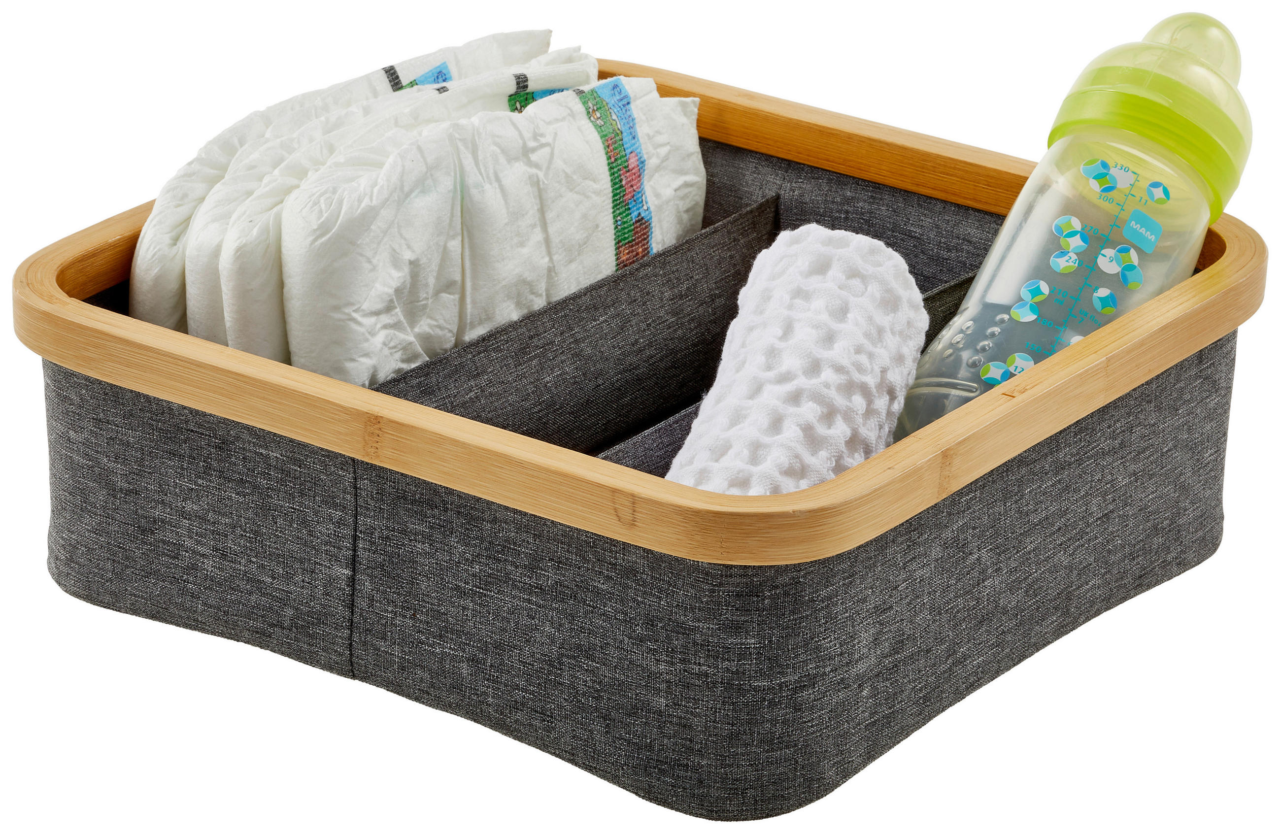 ORGANIZÉR - šedá/přírodní barvy, Basics, karton/dřevo (30/30/9cm) - Jimmylee