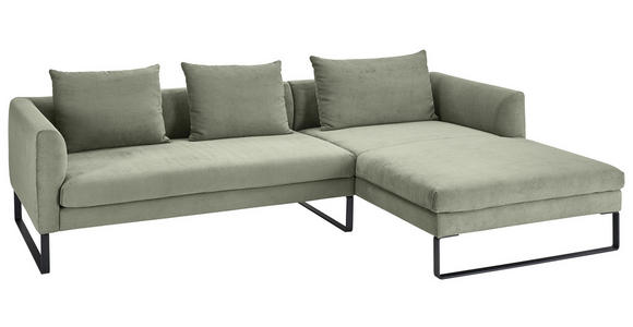 ECKSOFA Olivgrün Feincord  - Schwarz/Olivgrün, KONVENTIONELL, Textil/Metall (284/178cm) - Hom`in